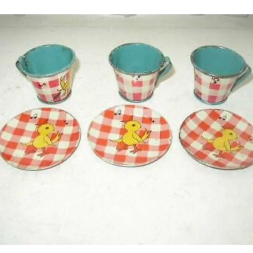 Rare,  1930s Ohio Art, FB Peat’s Humpty Dumpty  11-pc Childs Tin Tea Set - Picture 4 of 8